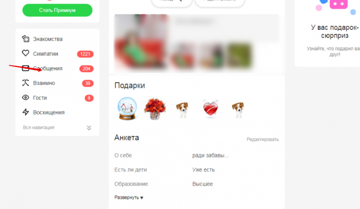 меню пользователя на топфейсе