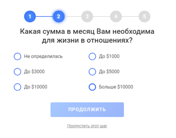этап заполнения анкеты
